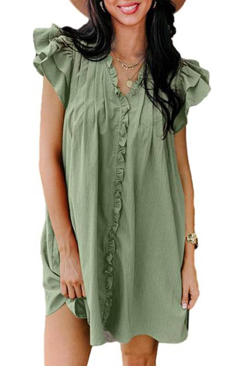 CWDSD10610_SUMMER SOLID COLOR LOOSE SHORT-SLEEVED DRESS