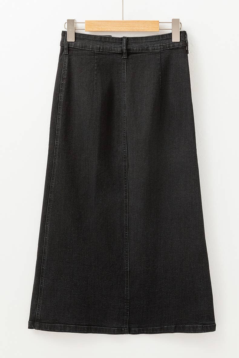 BUTTONED IRREGULAR SLIT HIGH WAISTED DENIM SKIRT