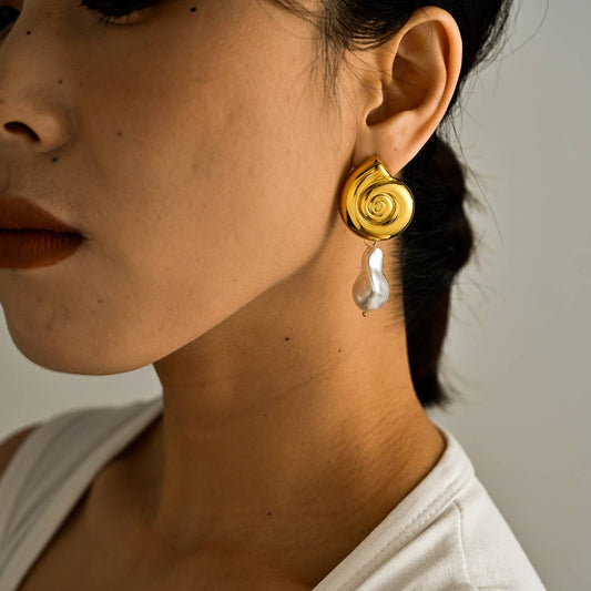 Stylish 18K Stainless Steel Conch Pearl Earrings_CWMM8904