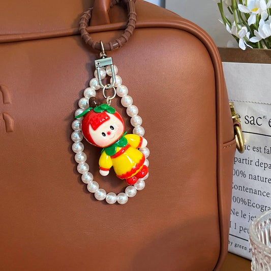New Cartoon Clay Keychain Pearl Chain Gift Charm