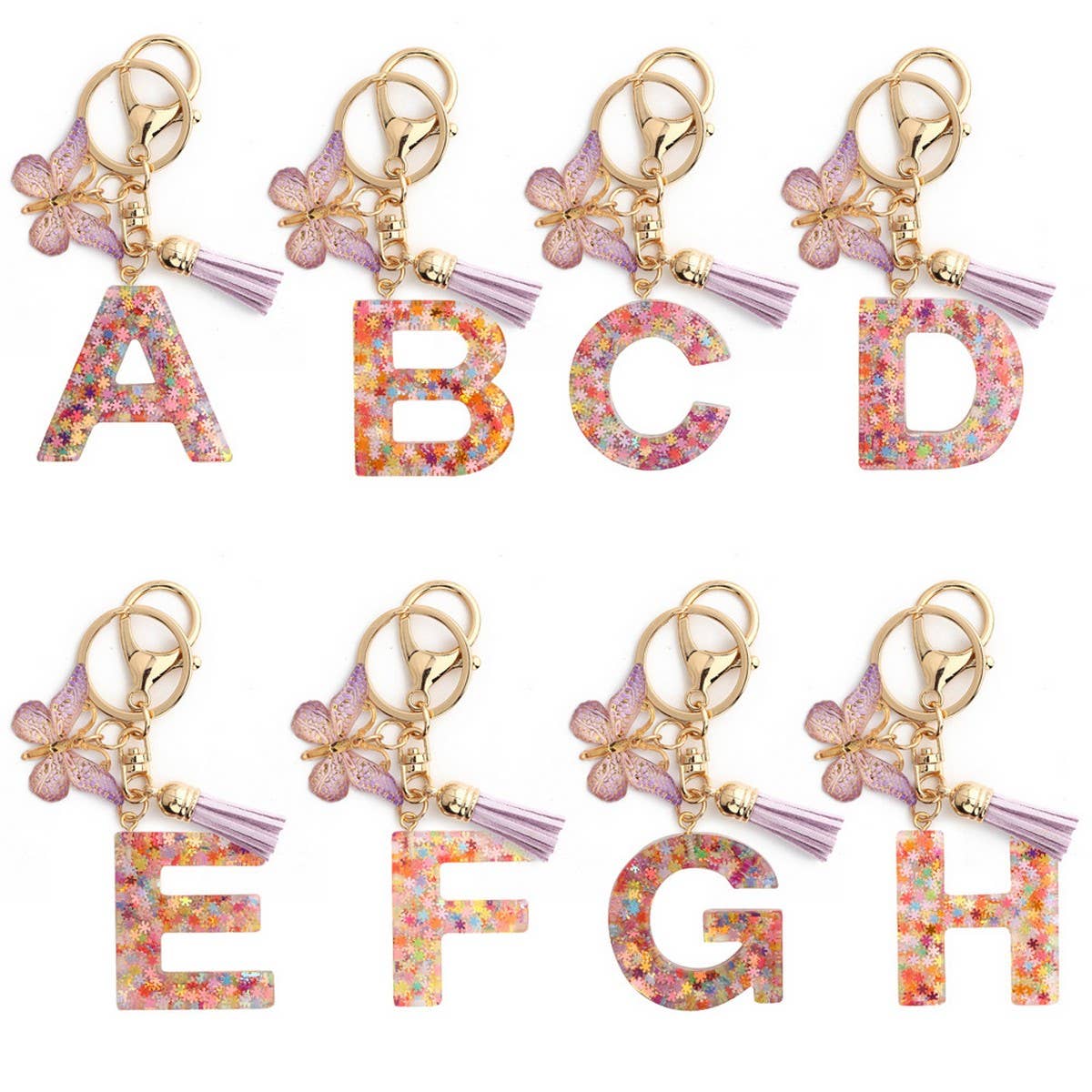 Pink Snowflake Letter Butterfly Keychain_CWMM6865