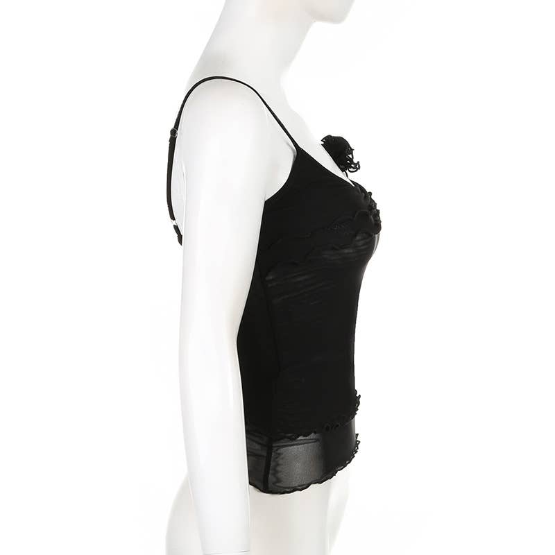 Sexy double-layer patchwork ruffled halter top