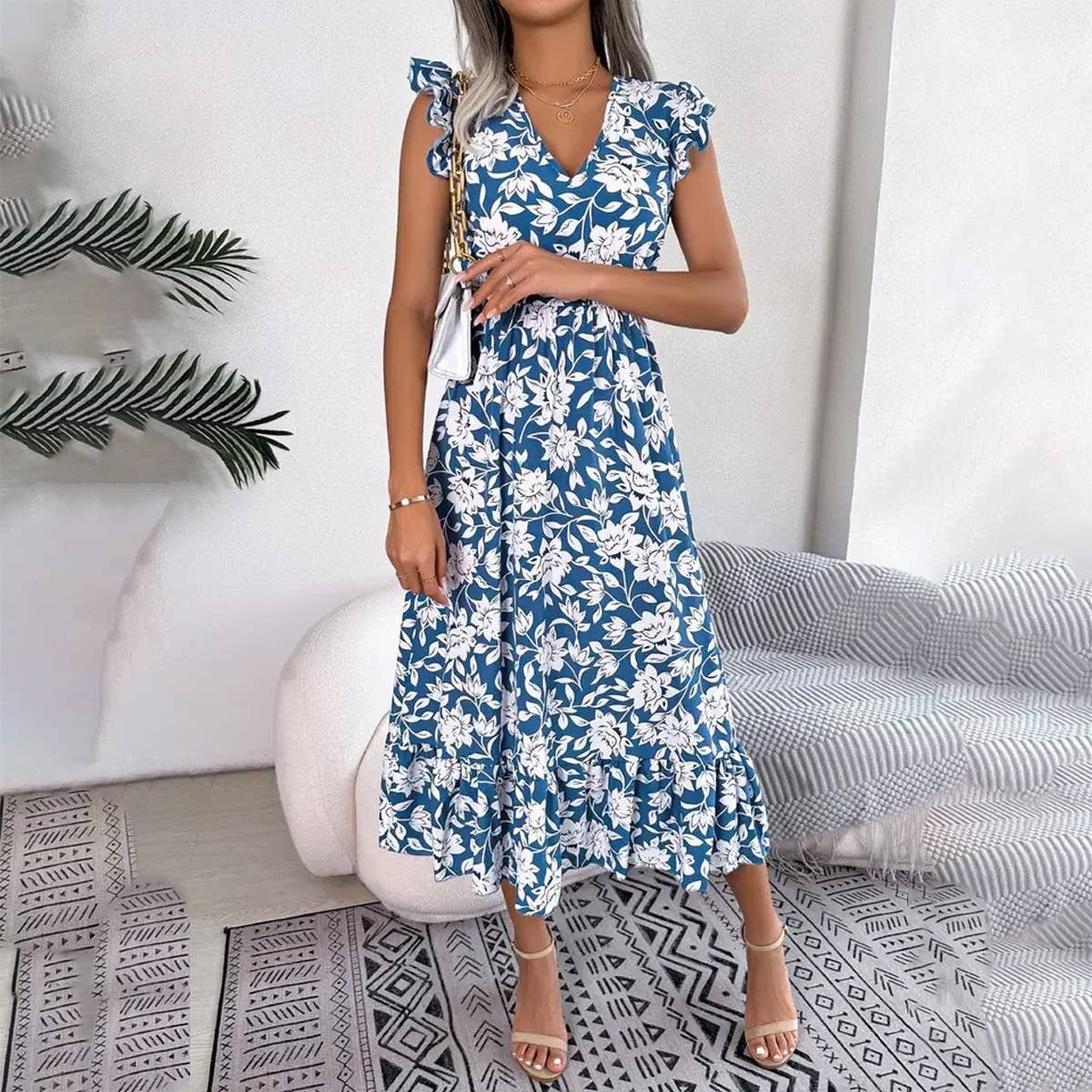 LEISURE FLOWER WAIST HOLIDAY DRESS_CWDSD2521