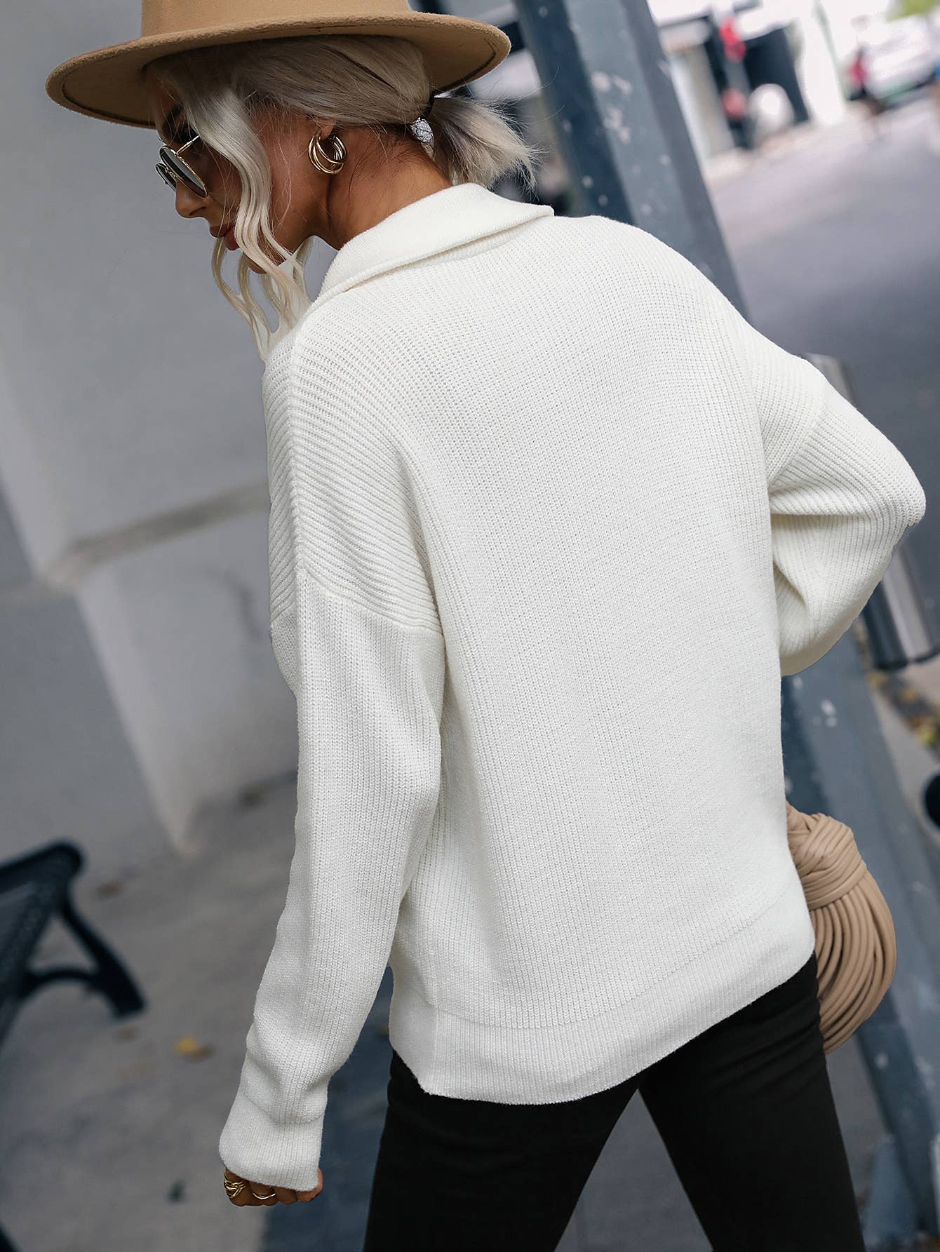 Knit turtleneck solid color zip-up sweater jacket