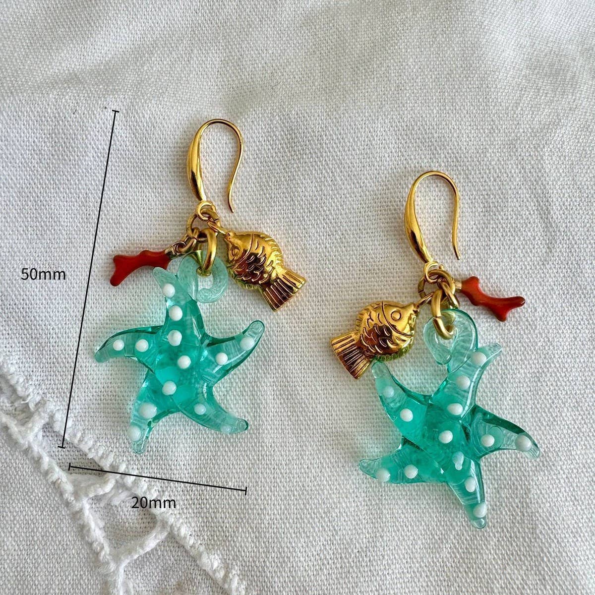 Ocean Series Starfish Fish Seahorse Coral Earrings_CWAJE4996