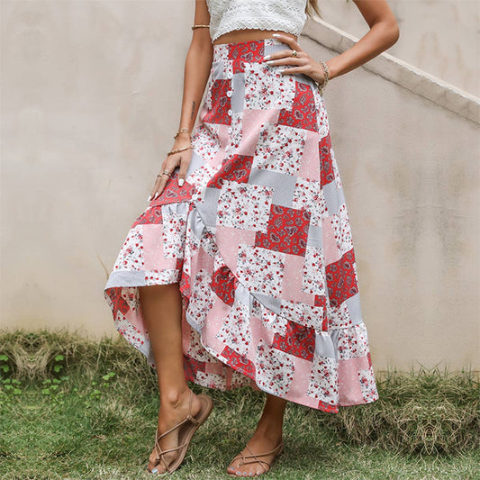 LOOSE FASHION PRINT IRREGULAR SKIRT