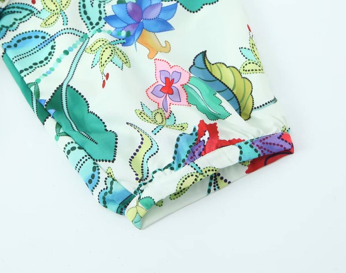 KNOTTED PRINTED LINEN BLEND DRESS