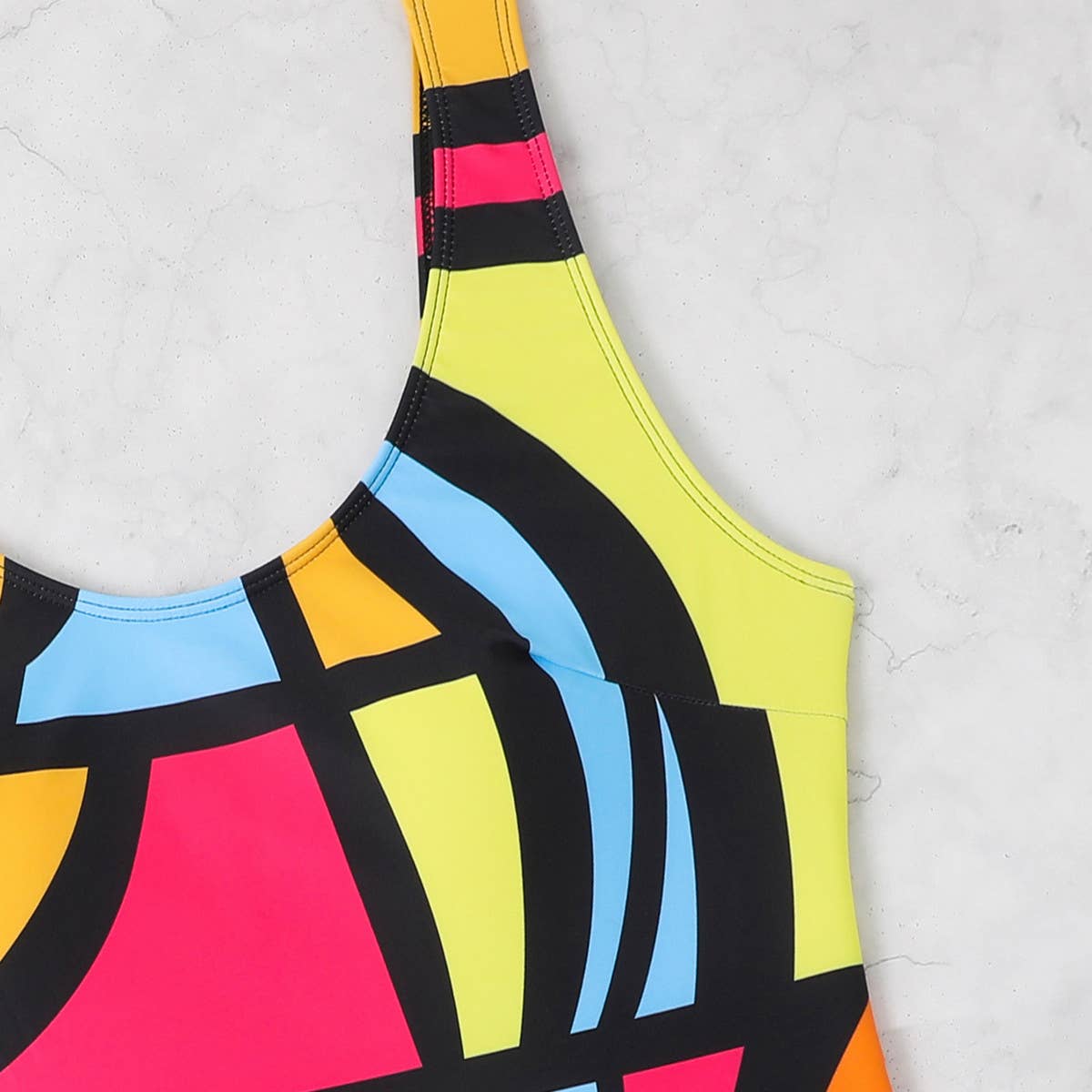 MULTICOLOR HIGH-WAISTED TANKINI SWIMSUIT