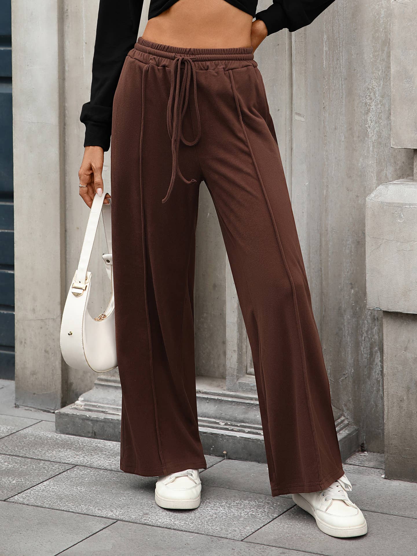 Solid color velvet drawstring loose casual pants