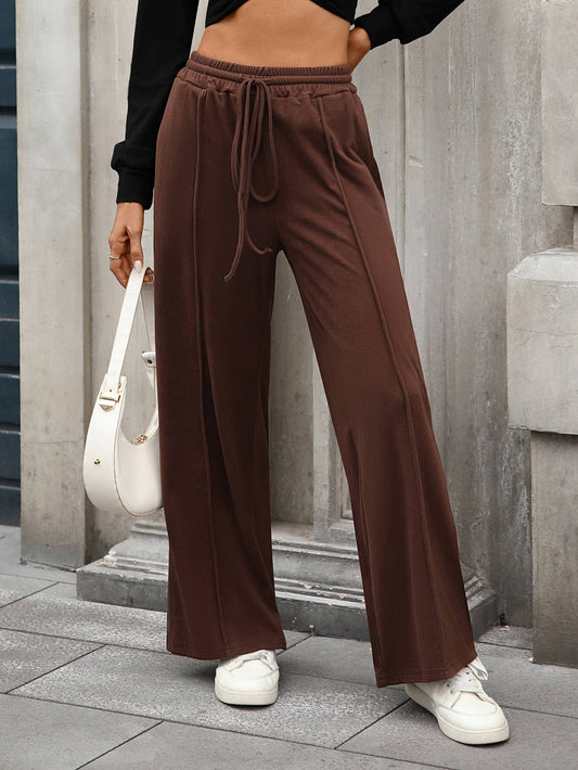 Solid color velvet drawstring loose casual pants