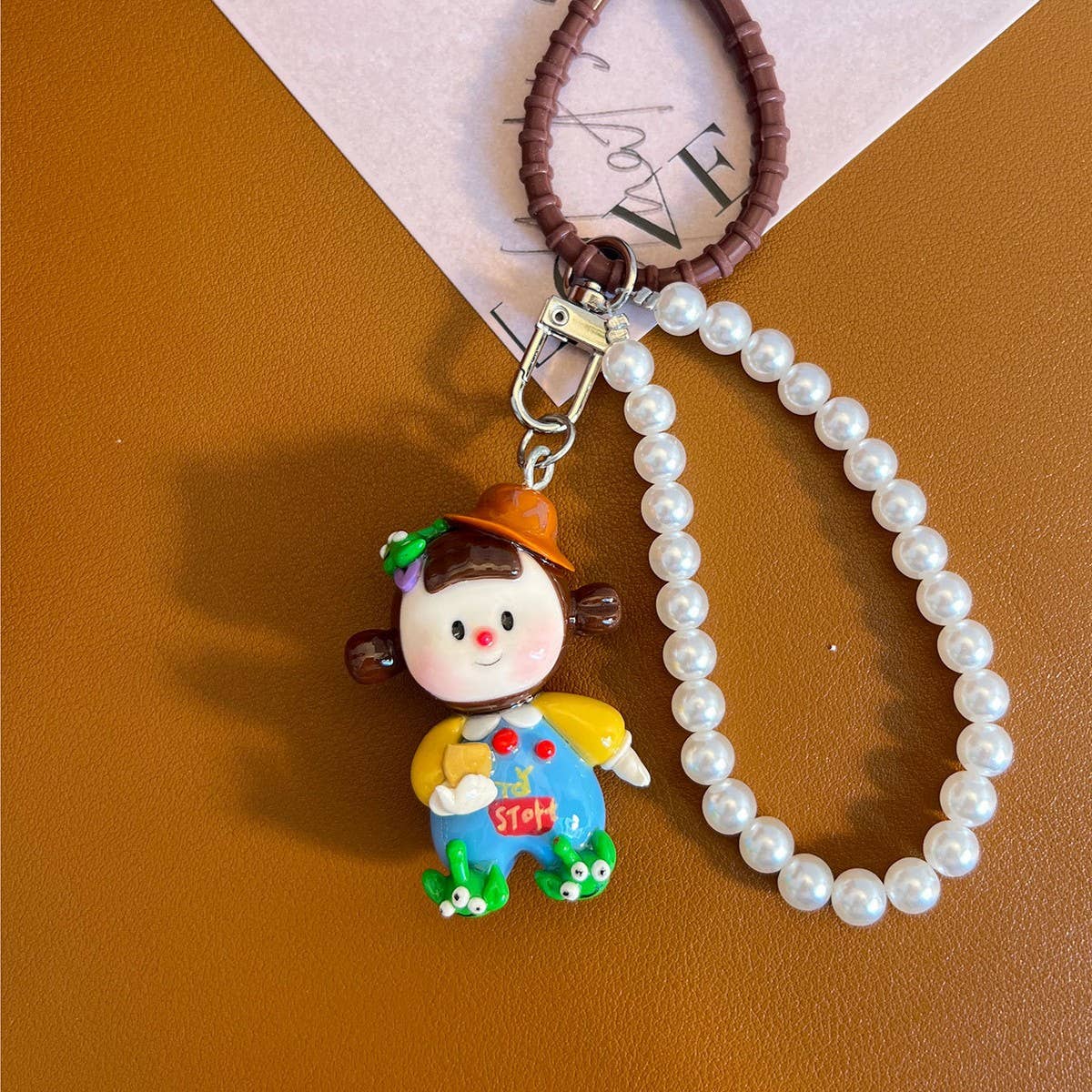 New Cartoon Clay Keychain Pearl Chain Gift Charm