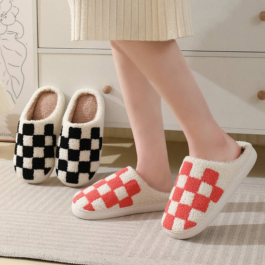 SIMPLE CHECKERED WARM COTTON SLIPPERS_CWSHS0250