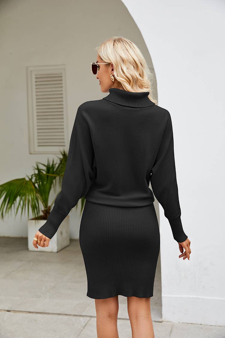 SLIMMING SWEATER DRESS WITH HIP AND HIGH NECK