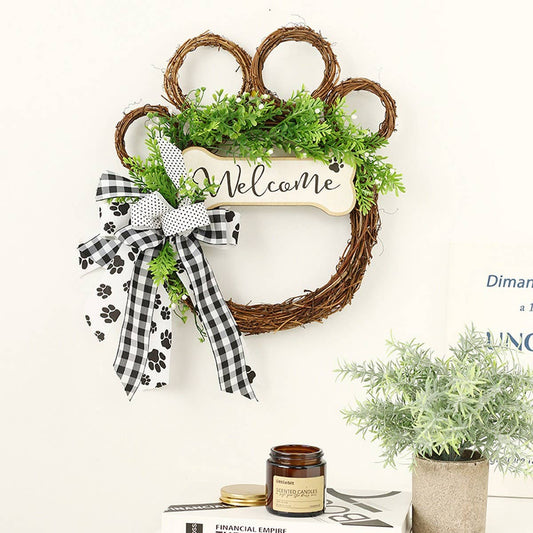 Cute Dog Paw Artificial Green Wreath Decor_CWAJE05355
