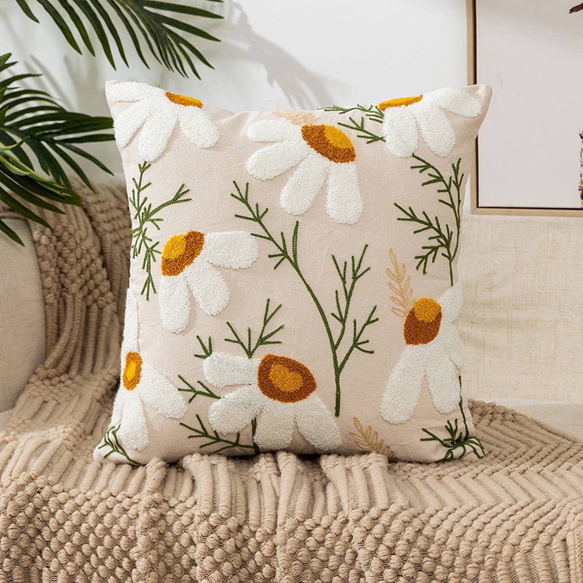 Floral Embroidered Square Pillow Cover Sofa Cushion