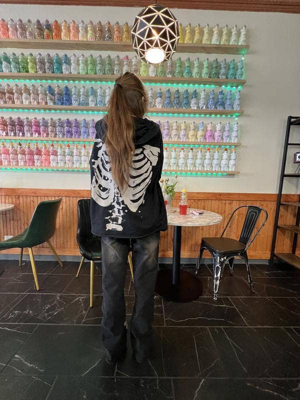 Fashionable punk-style zipper hooded sweatshirt