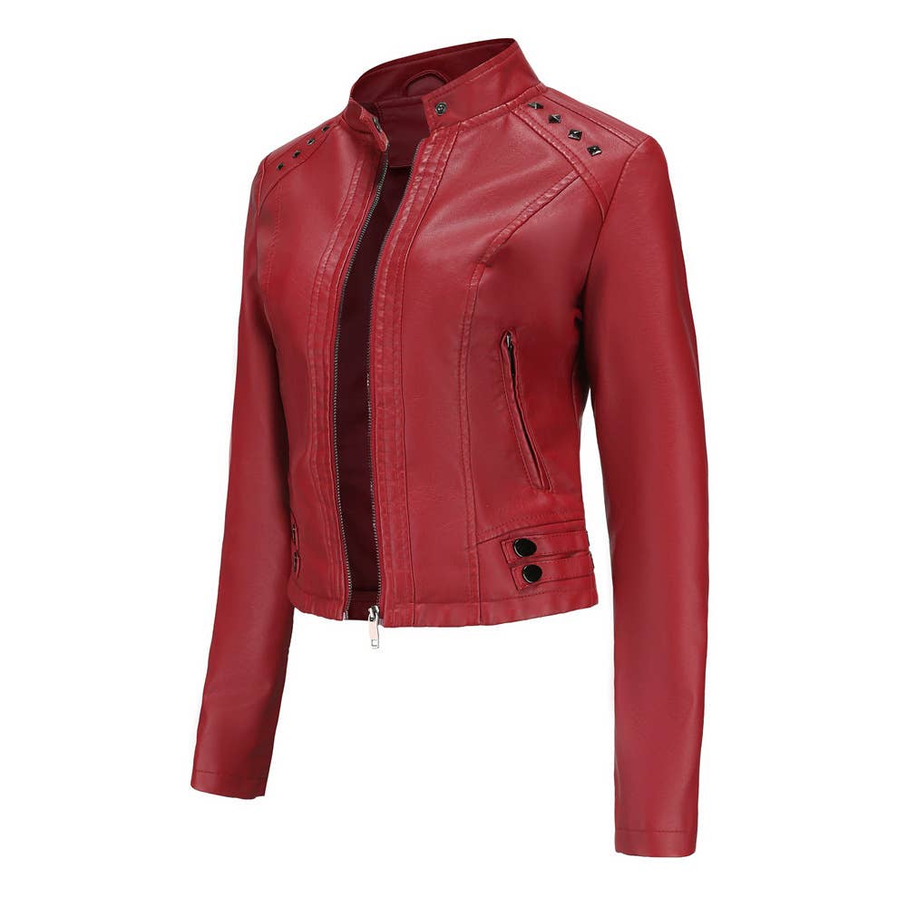 Studded leather jacket for women