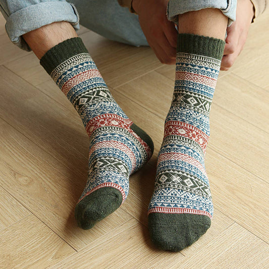 5 PAIRS OF ETHNIC STYLE SMALL DIAMOND WOOL SOCKS_CWMS0677