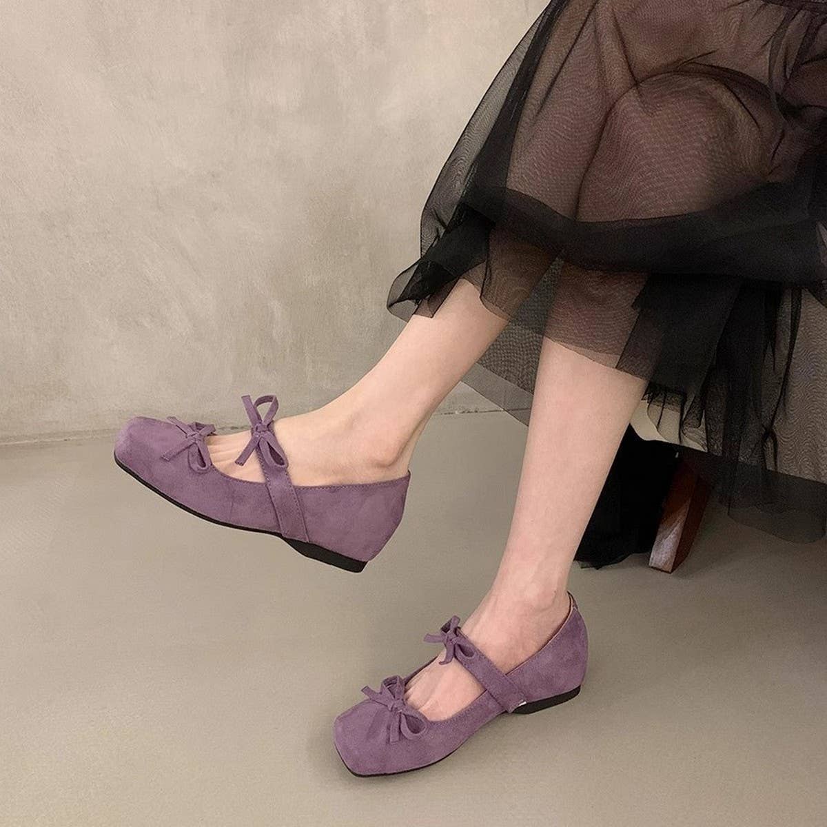 Pink Ballet Flats with Bow, Platform Mary Jane_CWSHF0147