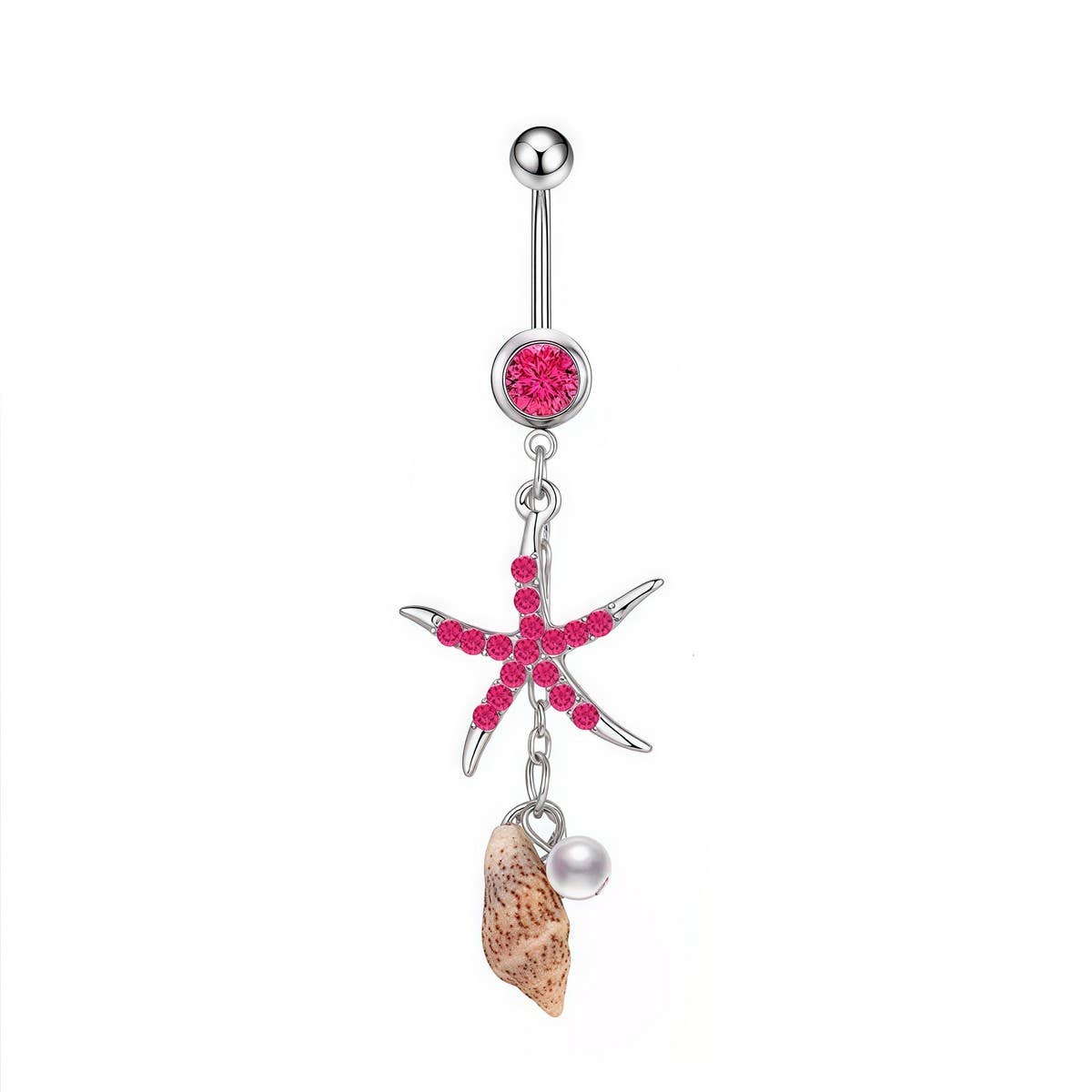 Starfish Shell Belly Ring CZ Nautical Piercing_CWMM9310