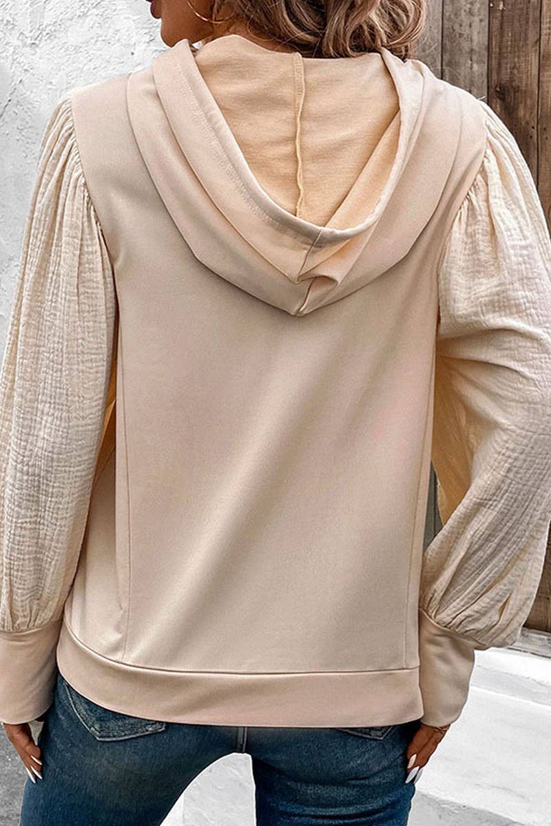 CWOHOL0684_SOLID PUFF SLEEVE HOODED SWEATSHIRT