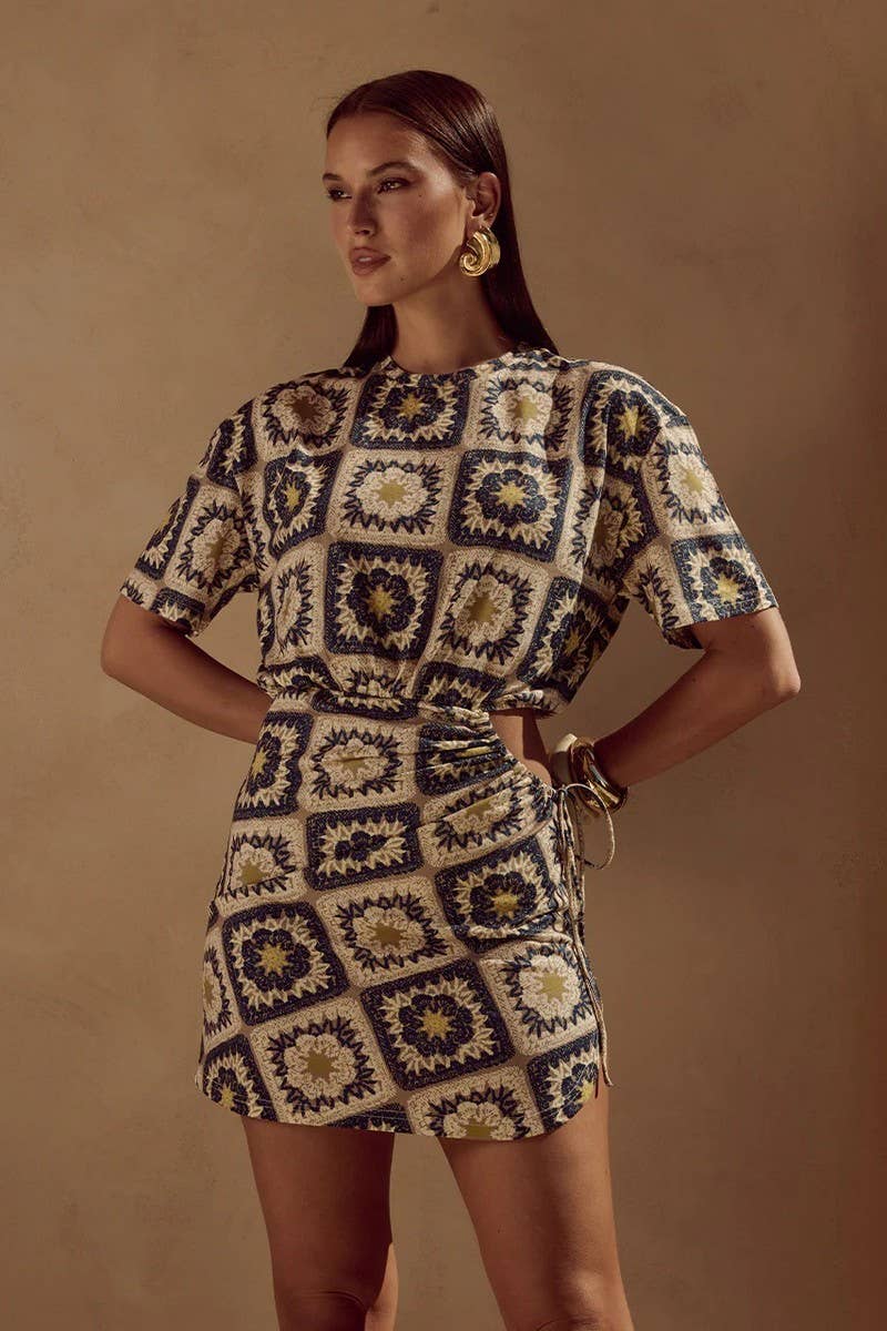 CWDSD8417_SUMMER PERSONALITY WAIST DRAWSTRING SEXY HIP DRESS