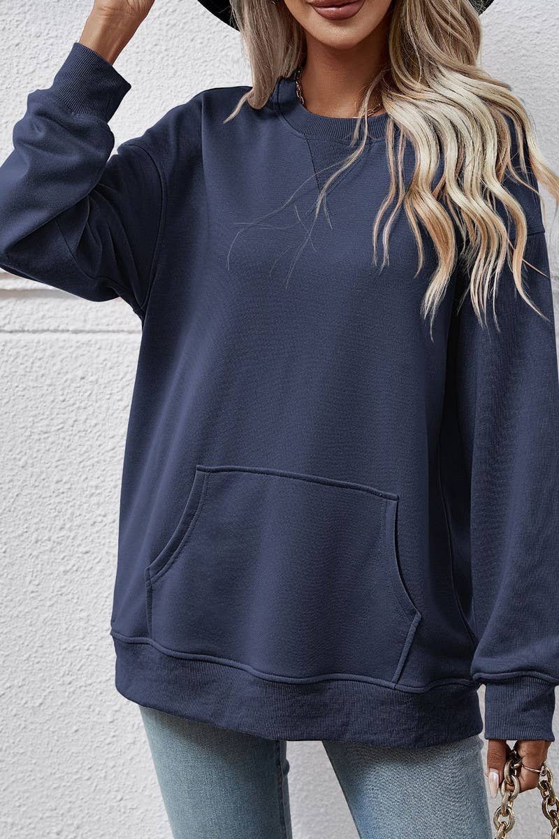 WOMEN LOOSE ROUND NECK SHIRT_CWTSTL0765