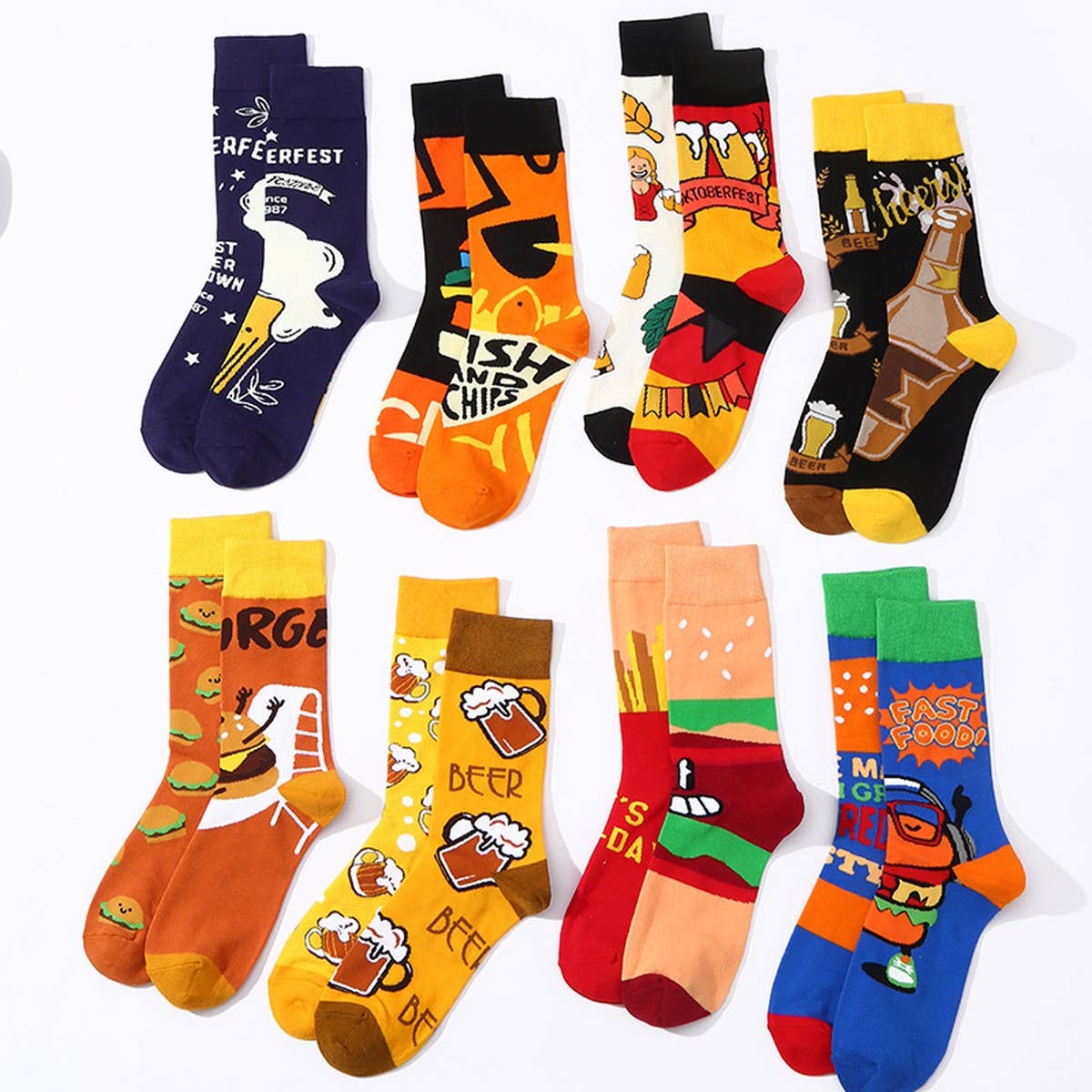 AB SIDE HAMBURGER BEER MID-TUBE TRENDY SOCKS_CWMS1009