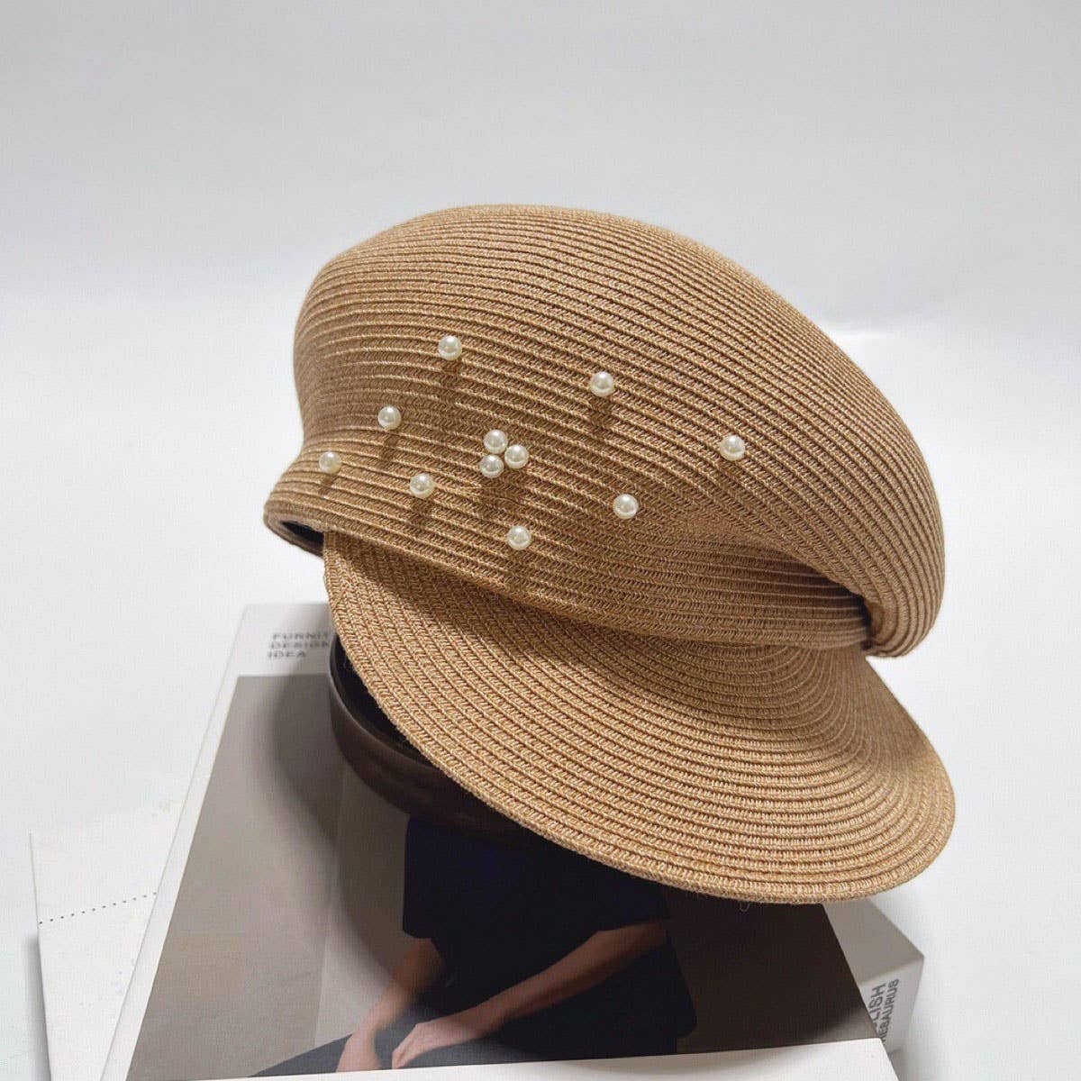 Elegant Pearl Beret Straw Hat for Women_CWAH3485