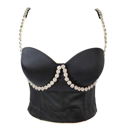 HIGH-END HERRINGBONE BRA WITH RHINESTONE WAIST