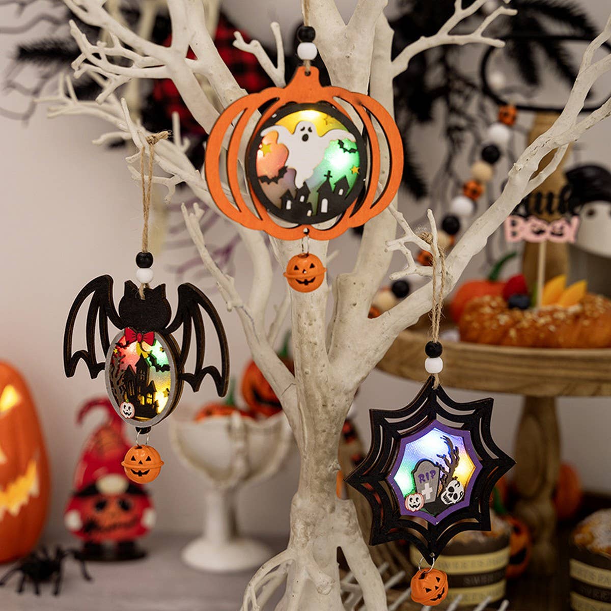 CWMM10263_3PCS HALLOWEEN LED WOODEN PUMPKIN HANGING DECOR