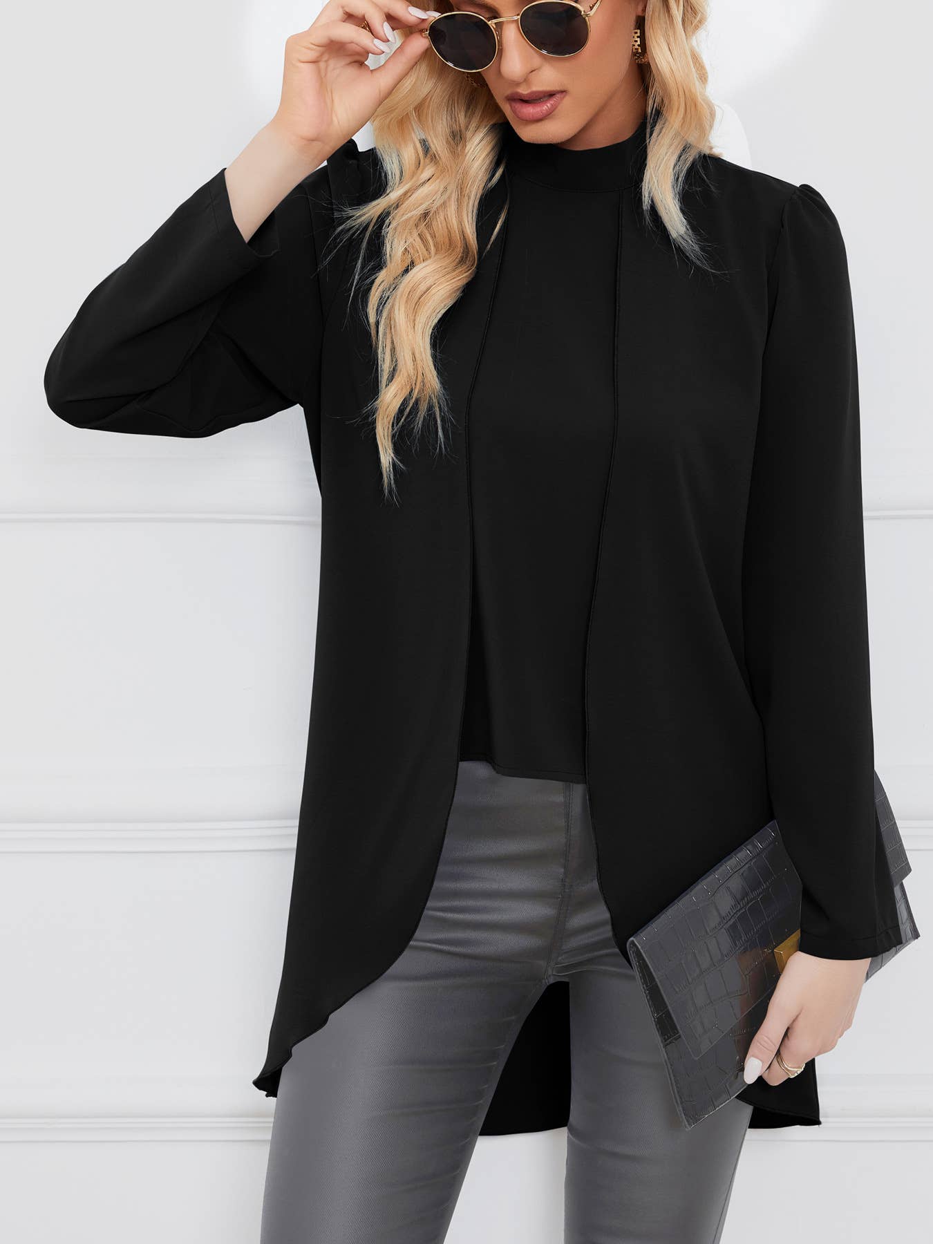 FAKE TWO SHIRTS LONG-SLEEVED STAND-UP COLLAR TOP