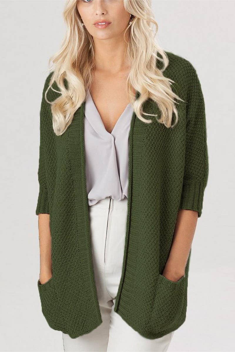 CWOCAL1634_SOLID COLOR LOOSE POCKET KNITTED CARDIGAN