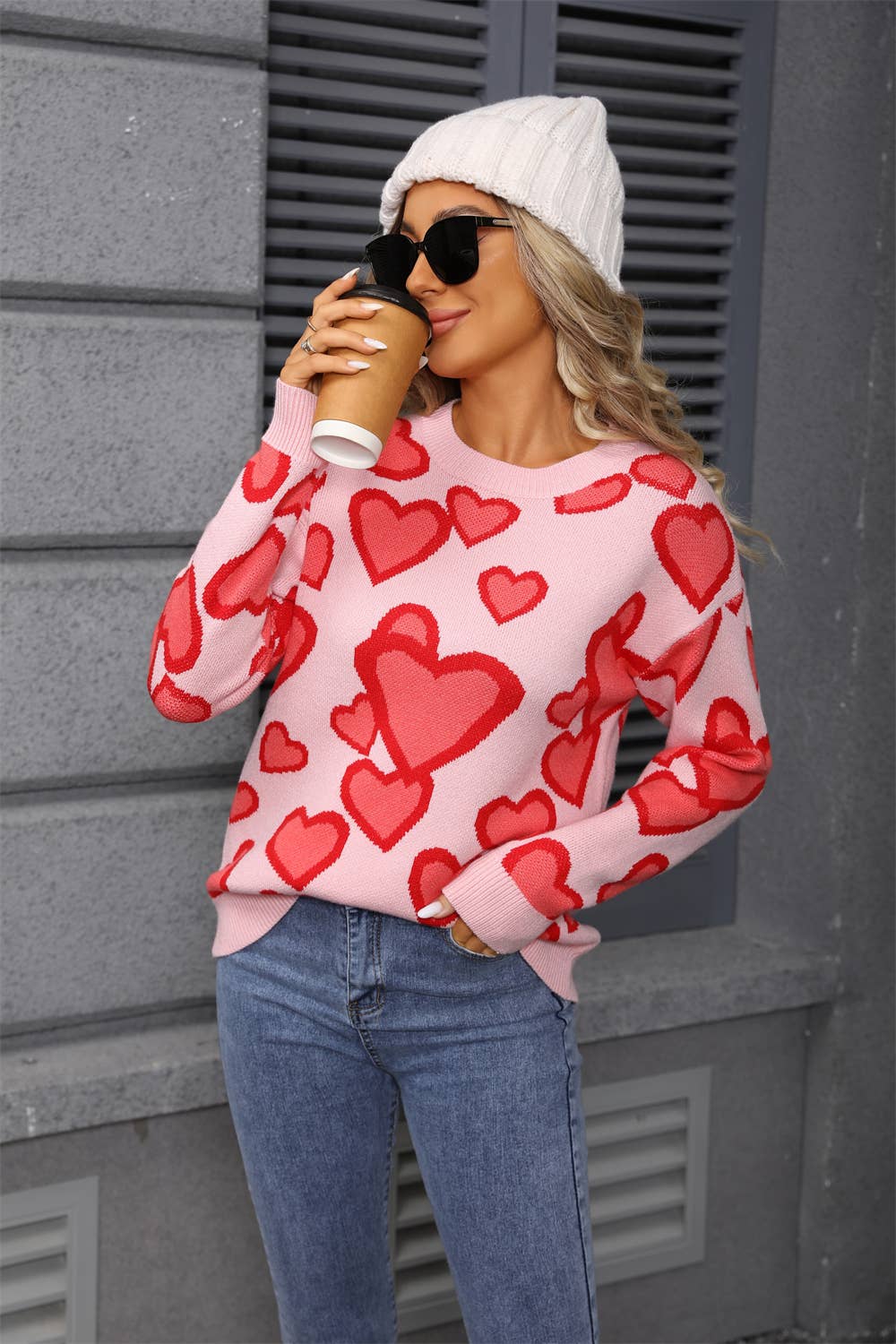 Fashion assorted jacquard love heart sweater