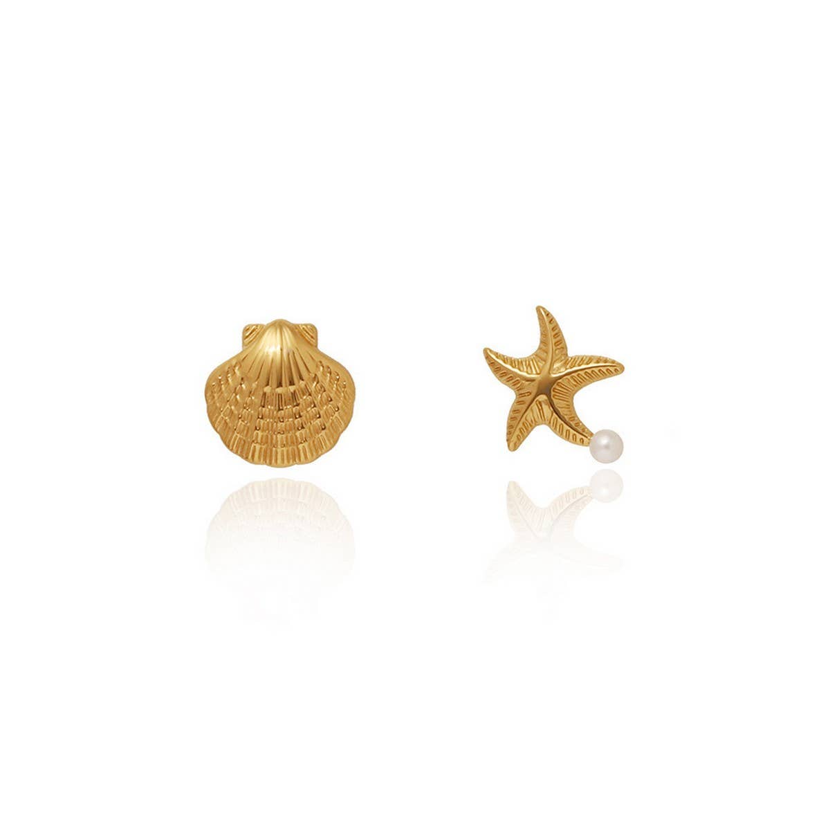 Gold Plated Ocean Star Pearl Asymmetric Earrings
