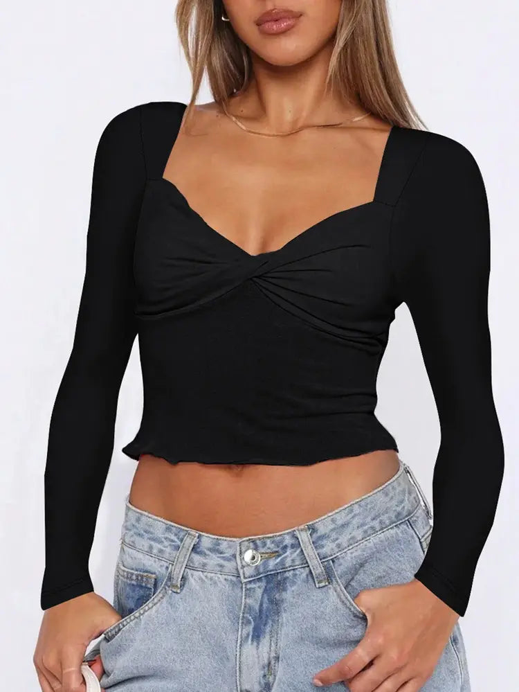 Y2K SEXY LOW CUT KINK BM LONG SLEEVE CROP TEE