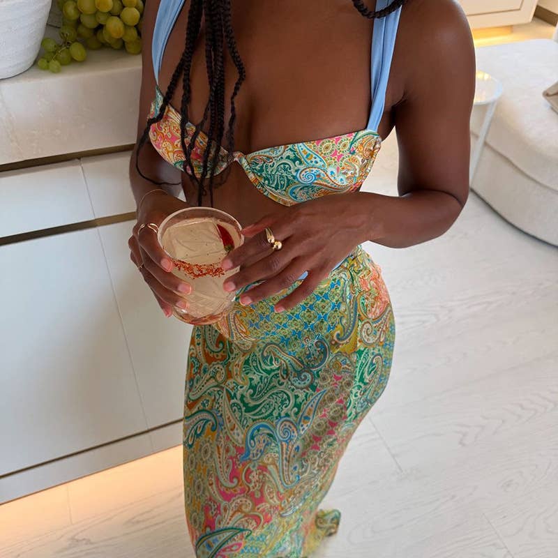 Three-piece set of printed top skirt underpants