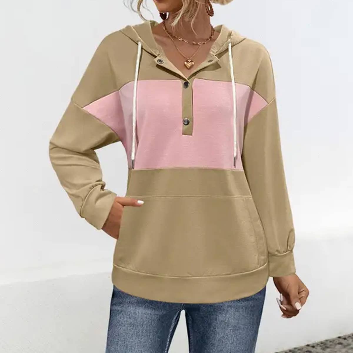 Fashion hooded patchwork color casual hoodie