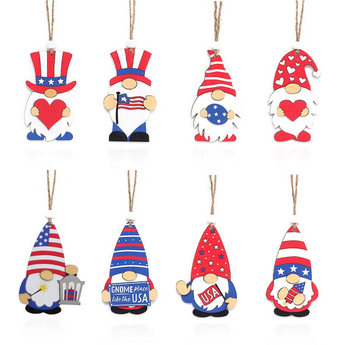 US Flag Faceless Gnome Wooden Hanging Decor_CWAJE05407