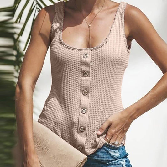 U NECK SOLID COLOR SLEEVELESS BREASTED VEST