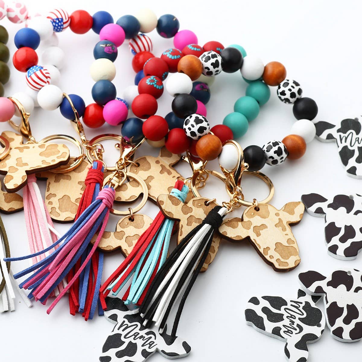 DIY Leather Tassel Cow Head Western Keychain_CWAB5094