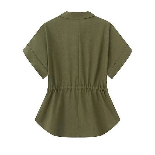 Fashion hunting linen blend loose lapel shirt