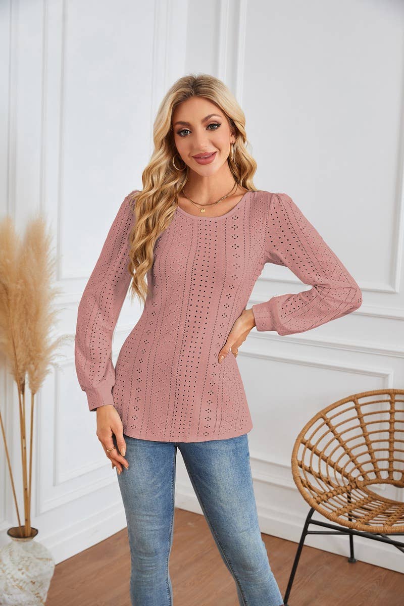 ROUND NECK T-SHIRT WITH HOLES AND PUFFY SLEEVES