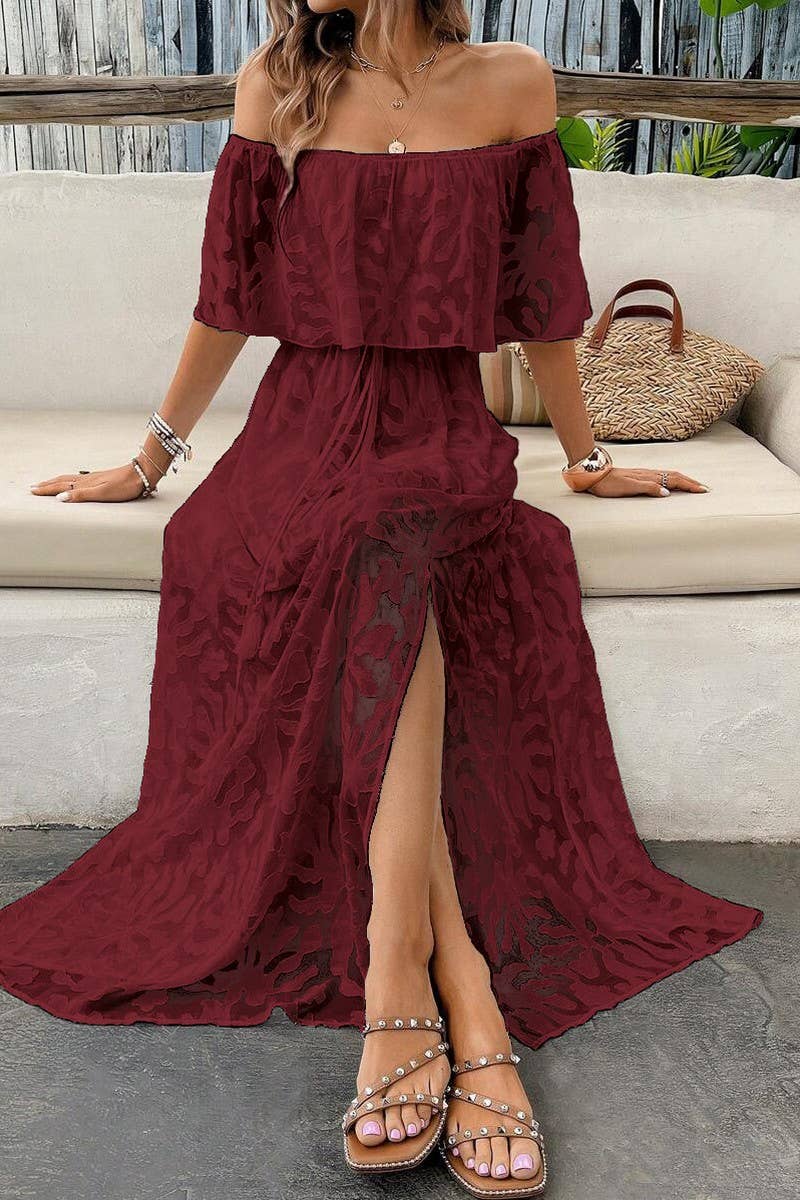 CWDMD5705_SEXY ONE-SHOULDER SOLID COLOR SHORT-SLEEVED DRESS