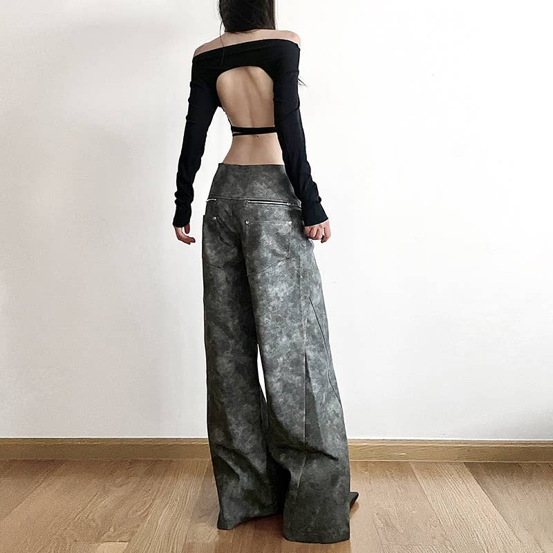 Street fashion high-waisted loose wide-leg pants