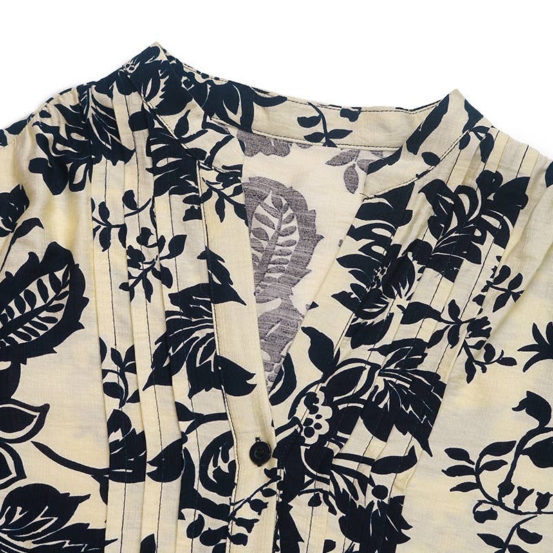 VINTAGE PRINTED STAND COLLAR STYLE ELEGANT SHIRT