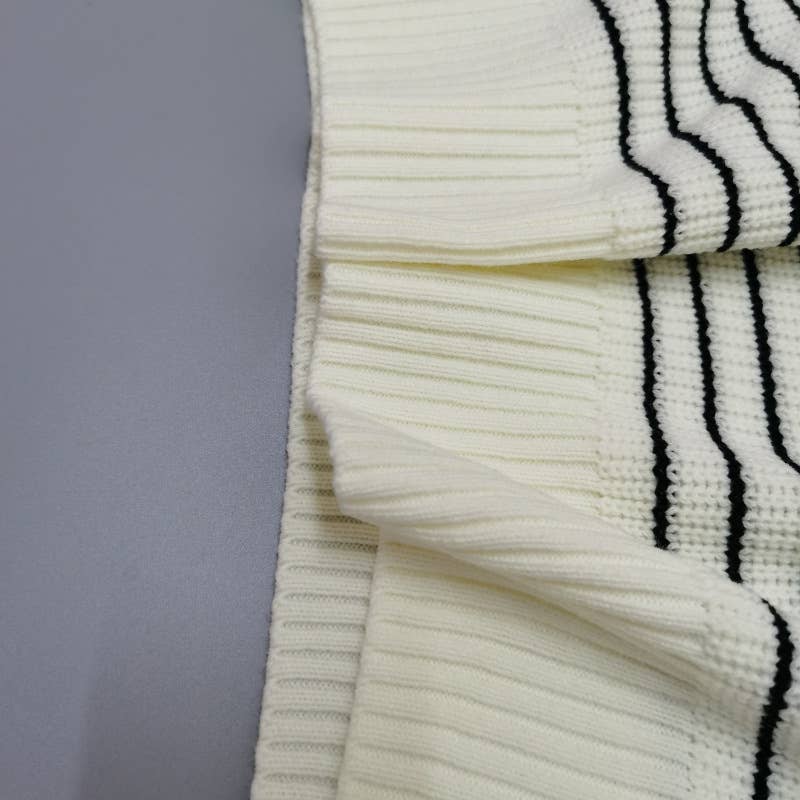 Striped lapel half-zipper knitted sweater