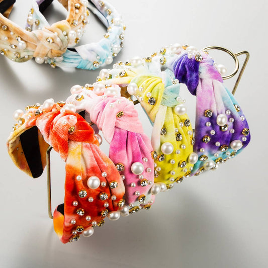 NEW TIE-DYE FABRIC PEARL HEADBAND_CWAHA2122