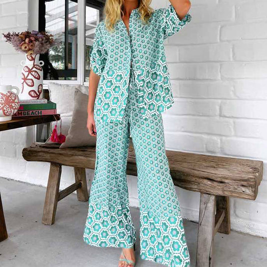 Ethnic style printed straight-leg spring suit