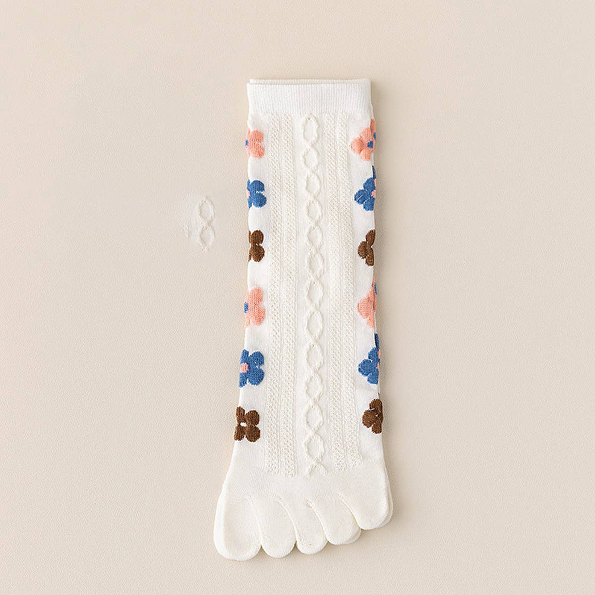 CWMS02729_WOMEN FIVE TOE CREW SOCKS CUTE FLORAL